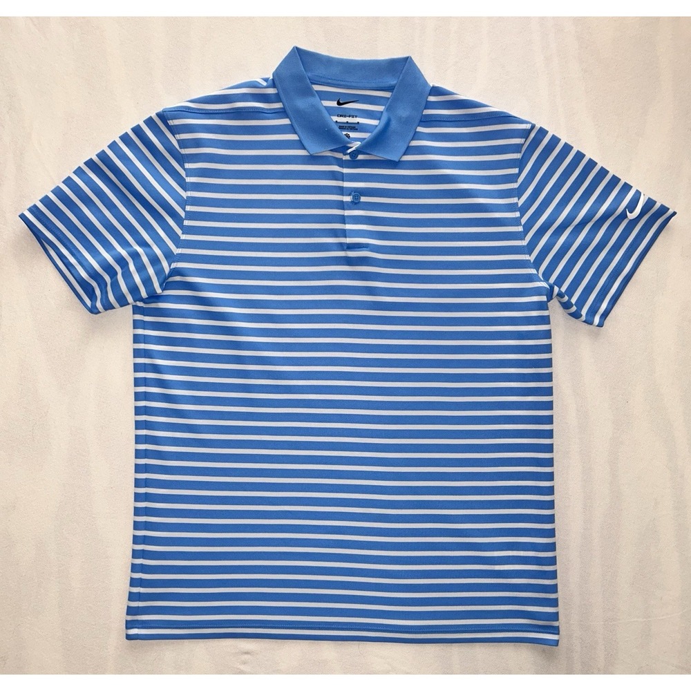 Nike Dri-Fit Golf Polo Shirt MENS Medium Blue/White Striped